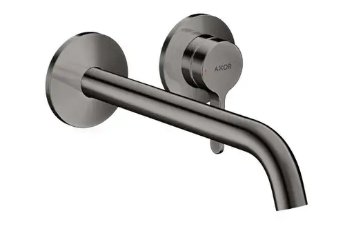 Wandmontierter Einhebel-Waschtischmischer in glänzend schwarzem Chrom von AXOR mit einer geraden Auslaufrohrform und einem Hebelgriff zur Steuerung des Wasserflusses.